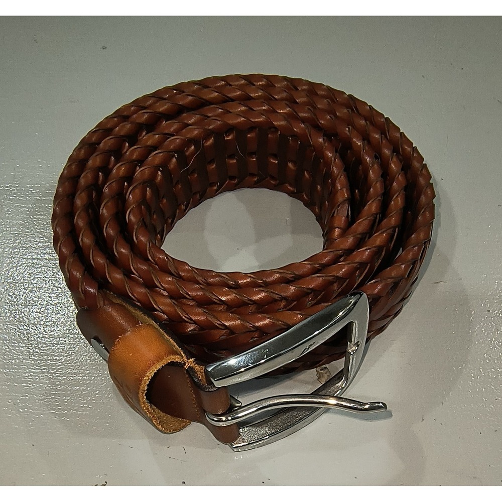 Falari Mens 9011 Braided Leather Belt Brown Woven Stainless Steel Buckle 42-44